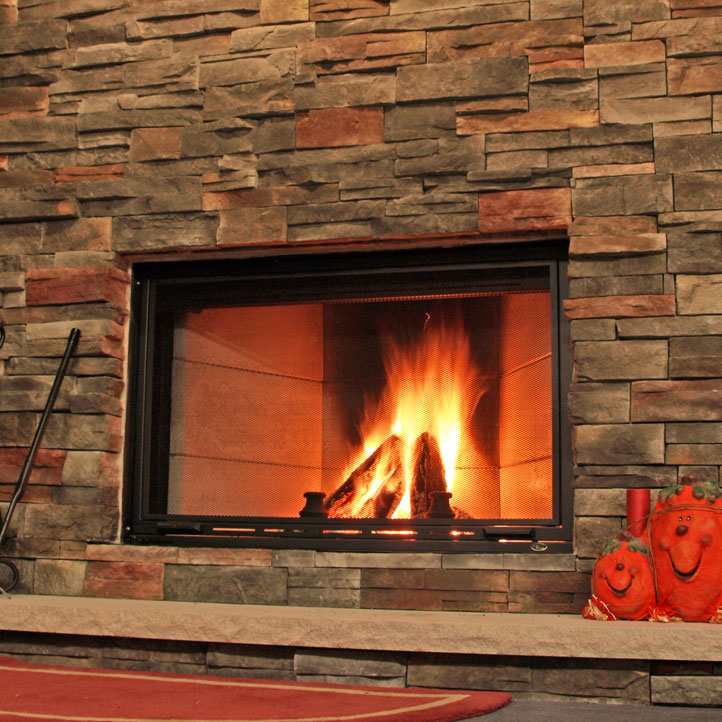 custom stacked stone fireplace installation near racine wi