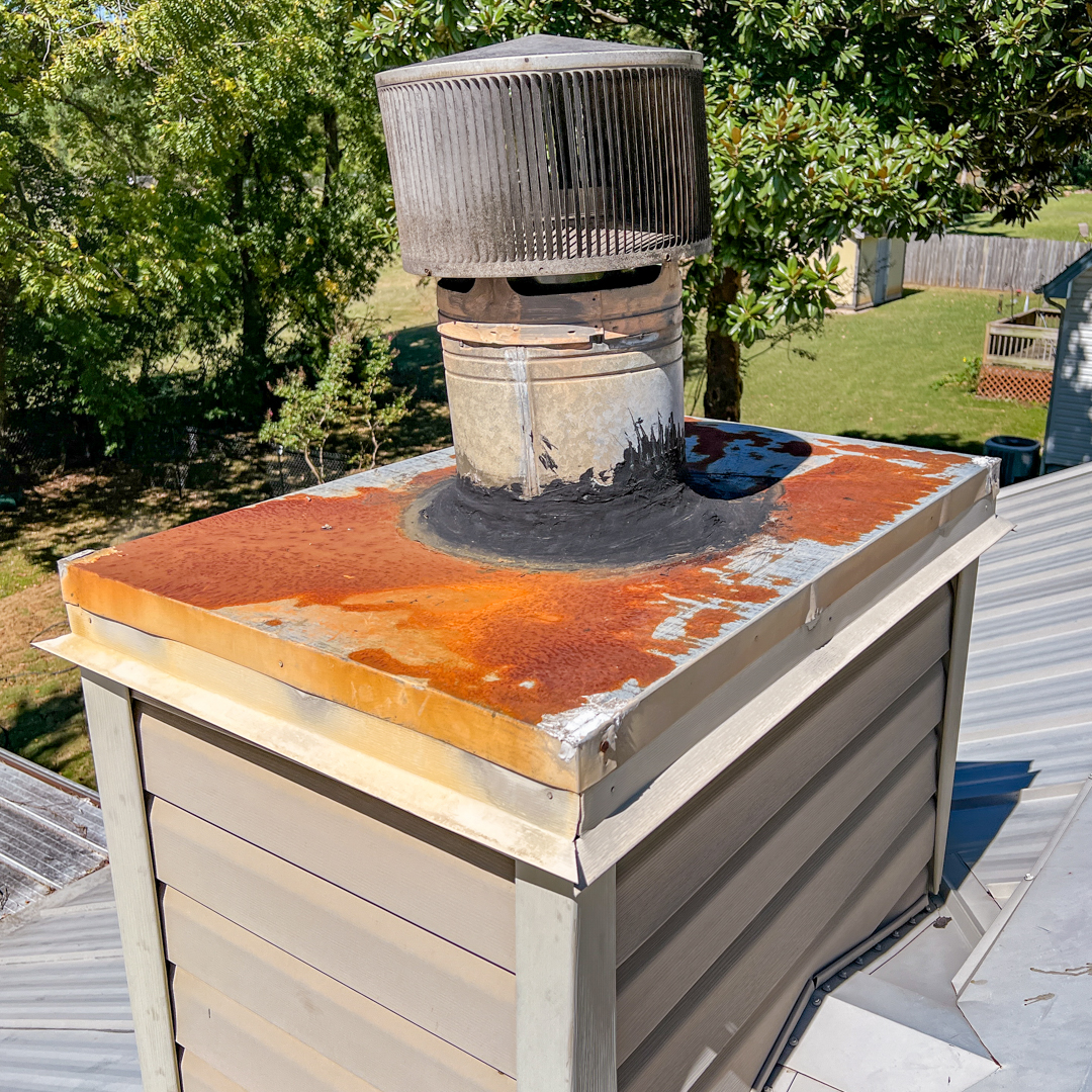 Water damaged chimney in Burlington, WI.