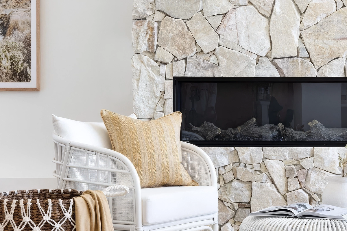 Linear fireplace installation in Lake Geneva, WI